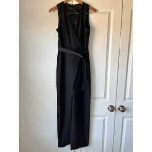 White House Black Market Size 4 Sleeveless Black Split Leg Jumpsuit w/ Belt